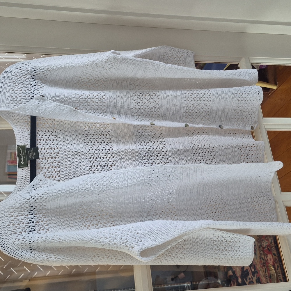 Eddie Bauer White Cotton Button-Up Sweater EUC